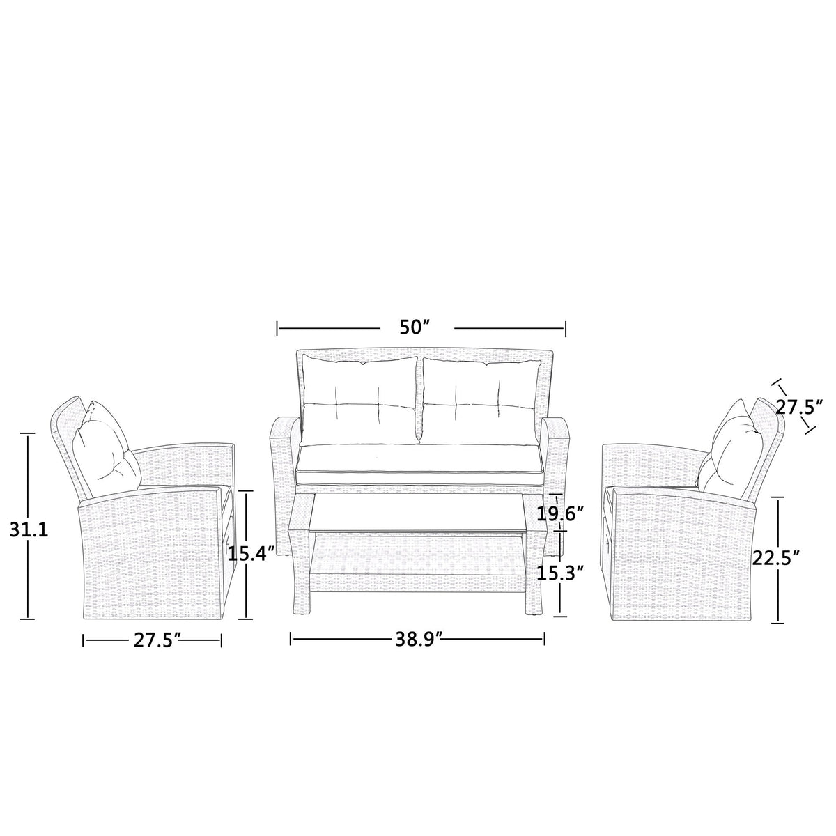 Set Of 4 Piece Outdoor Patio Furniture