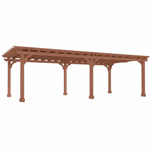 24 Ft. W X 12 Ft. D Cedar Wood Patio Pergola Shade Structure for Outdoor, Brown