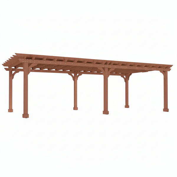 24 Ft. W X 12 Ft. D Cedar Wood Patio Pergola Shade Structure for Outdoor, Brown