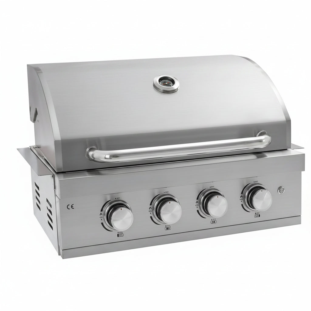 27 in Built-In Outdoor Gas BBQ Grill, 4-Burnerstainless Steel Drop-In Grill, 304 Brushed Stainless Steel, Heavy Duty Outdoor Kitchen Island Grill (Without Lighting)