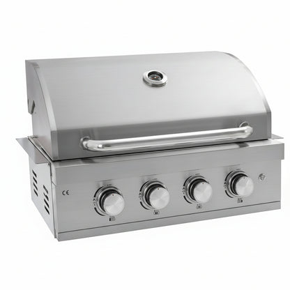 27 in Built-In Outdoor Gas BBQ Grill, 4-Burnerstainless Steel Drop-In Grill, 304 Brushed Stainless Steel, Heavy Duty Outdoor Kitchen Island Grill (Without Lighting)
