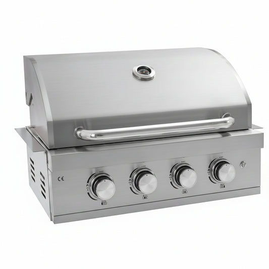 27 in Built-In Outdoor Gas BBQ Grill, 4-Burnerstainless Steel Drop-In Grill, 304 Brushed Stainless Steel, Heavy Duty Outdoor Kitchen Island Grill (Without Lighting)