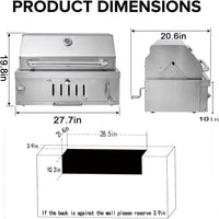 Built-In Charcoal Grill Designed for Outdoor Kitchens, 445 Sq In Cooking Surface, Adjustable Charcoal Pan