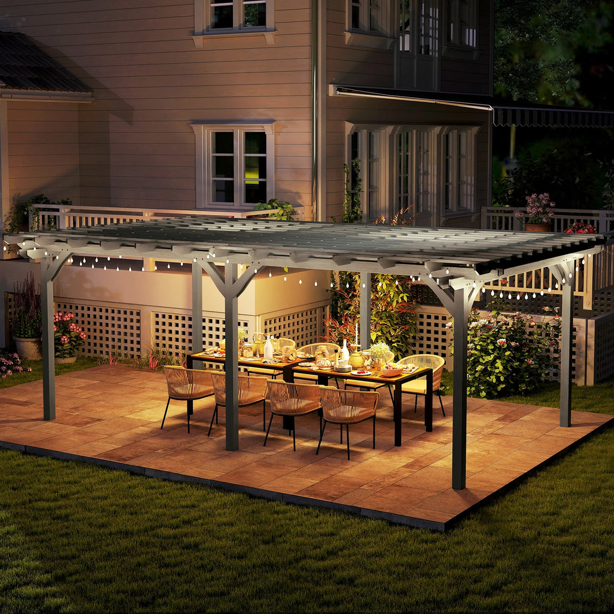 12' X 20' Wooden Pergola Grape Trellis, Outdoor Gazebo for Garden, Patio, Backyard, Deck, Gray