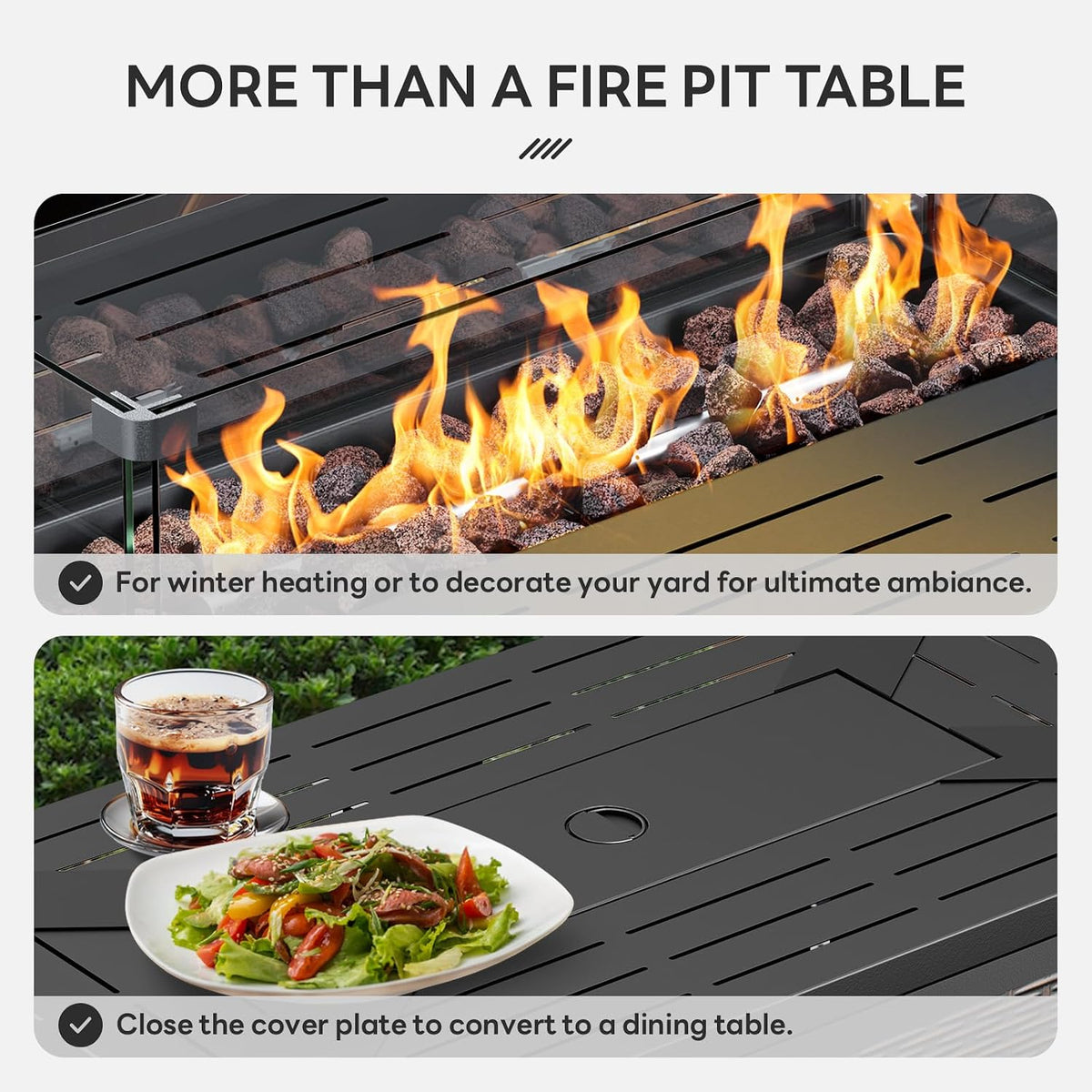 43 Inch Fire Pit Table, Propane Gas Fire Pit Table with 50,000 BTU, Outdoor Patio Firepit Table with Glass Wind Guard, Rectangle Fire Table for Patio, Deck, Backyard