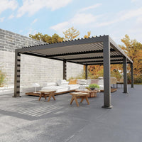 Outdoor Pergola Built for Year Round Use, Adjustable Louvers, Aluminum Frame, Integrated Drainage