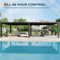 Outdoor Pergola Built for Year Round Use, Adjustable Louvers, Aluminum Frame, Integrated Drainage