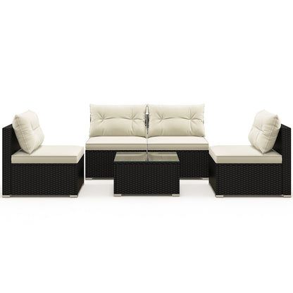 5 Pieces Outdoor Patio Furniture Set with Cushions and Coffee Table