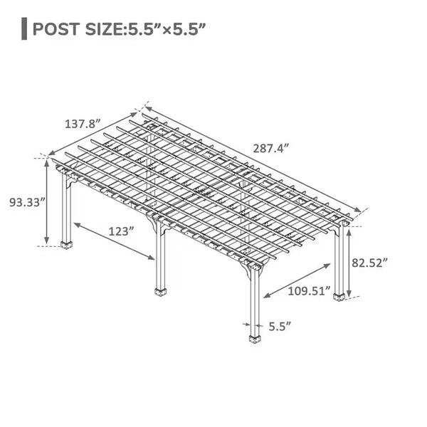 Cedar Wood Pergola Built for Outdoor Spaces, 24x12 Ft Coverage, Waterproof Coating, 80 MPH Wind Rated