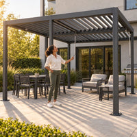 All-Aluminum Louvered Pergola 12 Ft X 24 Ft, Outdoor Pergola with Adjustable Louvered Roof, Reinforced Aluminum Frame, Integrated Drainage System, Hardtop Gazebo for Patio, Deck, Gray — Lifestyle