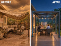 All-Aluminum Louvered Pergola 12 Ft X 24 Ft, Outdoor Pergola with Adjustable Louvered Roof, Reinforced Aluminum Frame, Integrated Drainage System, Hardtop Gazebo for Patio, Deck, Gray — Before & After
