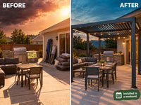 Outdoor Pergola Built for Year-Round Use, Adjustable Louvers, Aluminum Frame, Integrated Drainage — Before & After